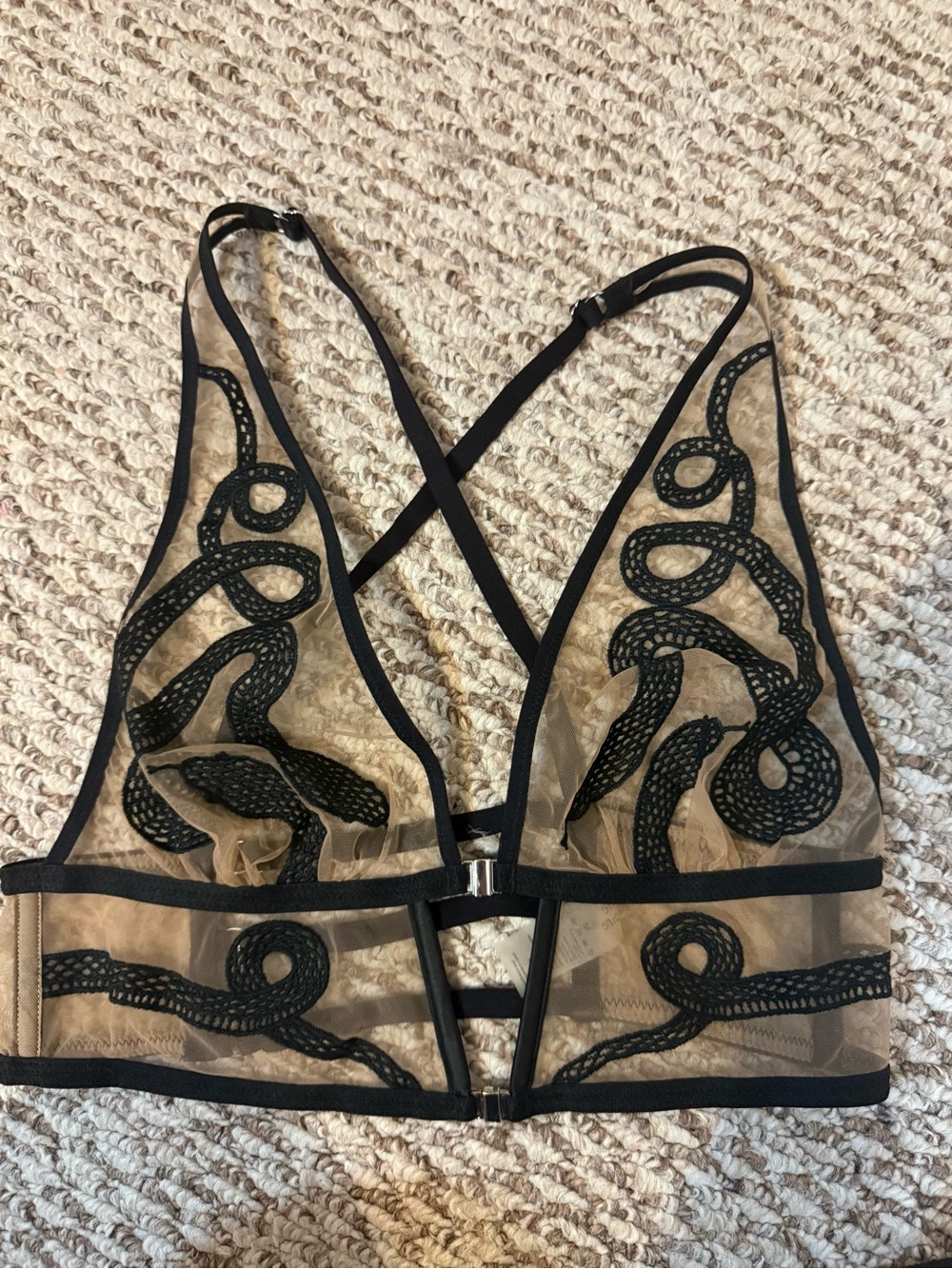 Thistle and Spire Black Snake Embroidered Sheer Bralette